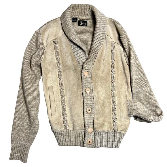 Alan Stuart Genuine Leather Suede‎ and Acrylic Grandpa Cardigan S (2776) - Picture 1 of 4